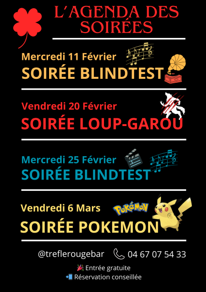 L’Agenda des Soirées au Trèfle Rouge Bar