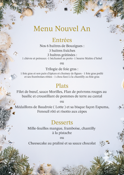 menu du nouvel an 2025 Trèfle Rouge
