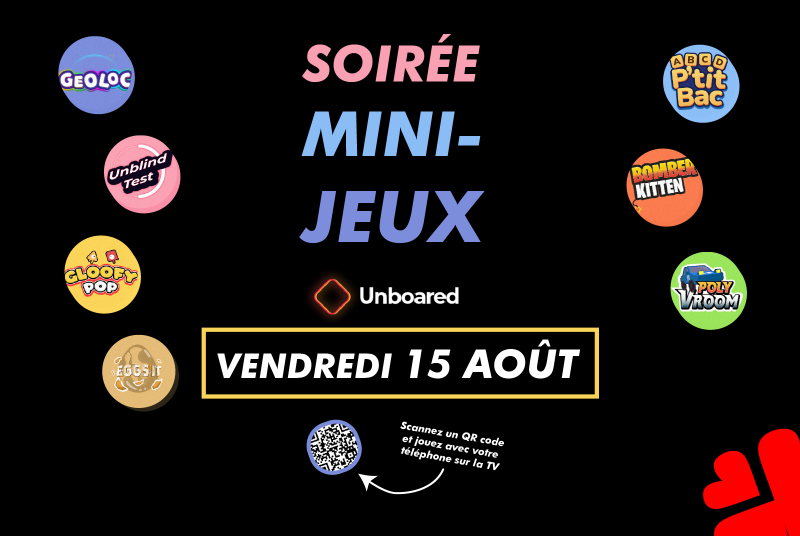 Soirée Mini-jeux interactifs Unboared à Lattes – Vendredi 15 août au Trèfle Rouge